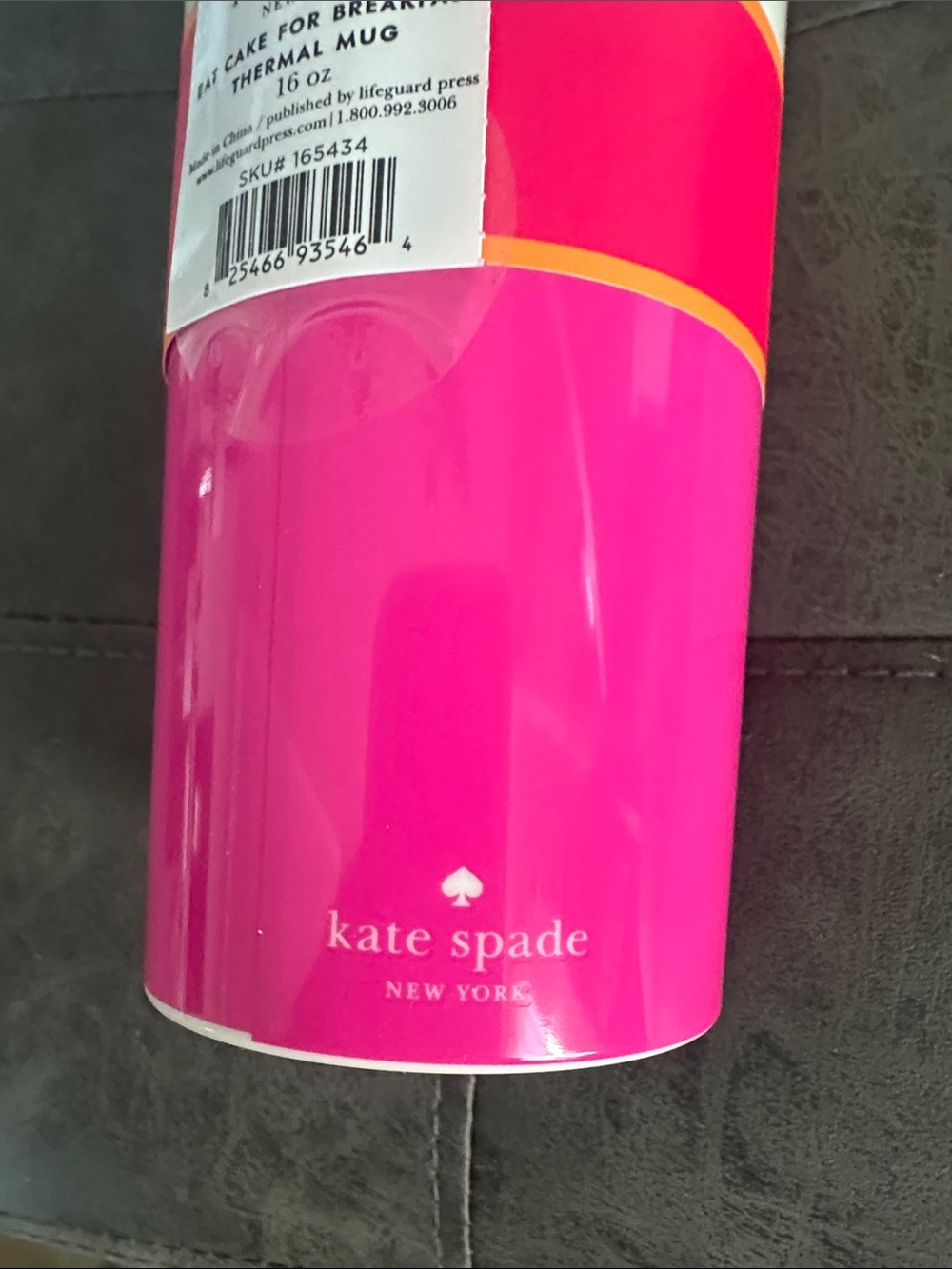 NWT kate spade White, Hot Pink & Black 'Eat Cake for Breakfast' Travel Mug - Picture 5 of 10